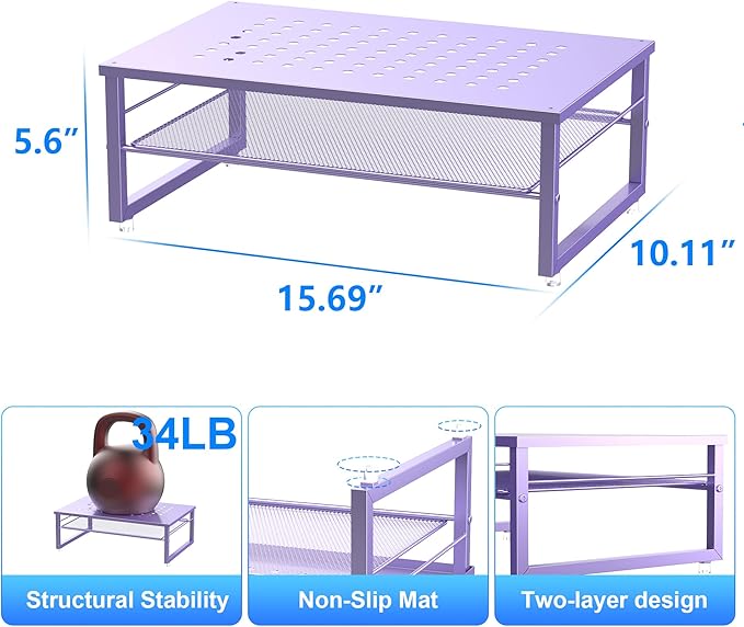 gianotter 2-Tier Metal Monitor Stand Riser, Office Desk Storage Organizer for Computer Monitor, Laptop, Printer, Office Supplies (Purple)