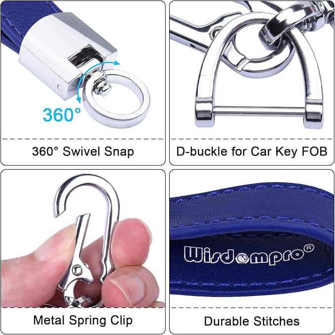 Wisdompro Genuine Leather Car Keychain, Universal Heavy Duty Key Fob Keychain Leather Key Chain Holder for Men and Women