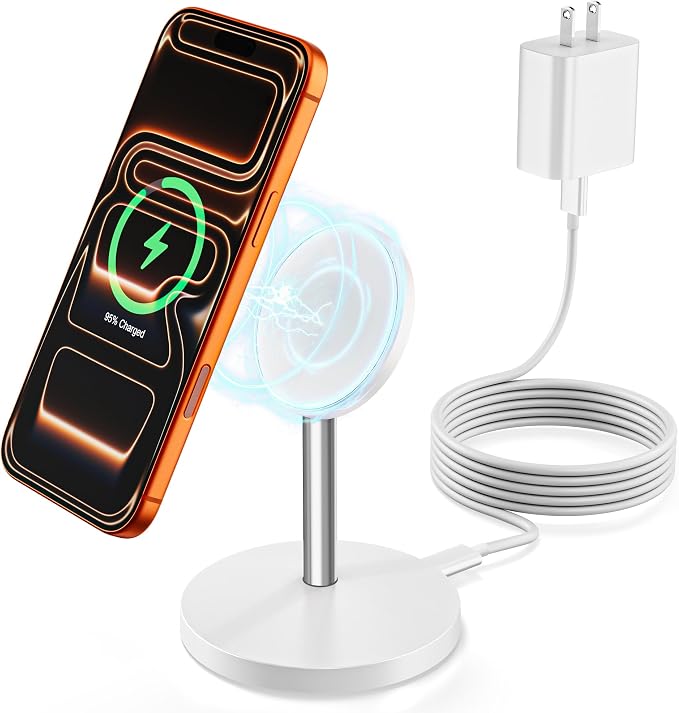 Magnetic Wireless Charger Stand, 25W Fast Mag Safe Charger iPhone Stand, 6FT Magnet Wireless Charging Station Pad with 35W Adapter for iPhone 17 Air 17 Pro 17 Pro Max 16 15 14 13 12, AirPods Pro 2/3/4