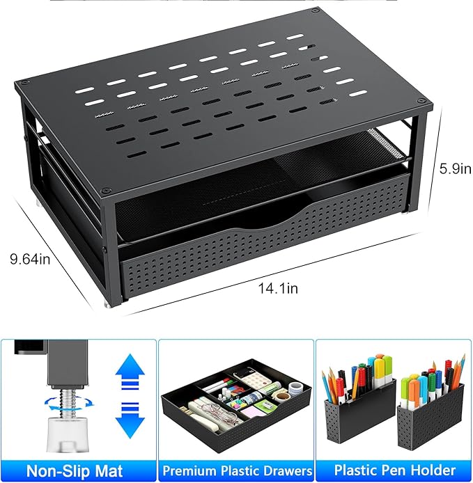 gianotter Monitor Stand with Storage + 6-Tier Paper Organizer (Black)