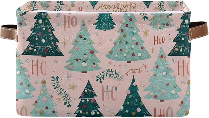 Aslsiy Storage Basket Snow Pink Christmas Tree Light (2) Nursery Bins Baby Canvas Box Clothes Shelf Basket Laundry Hampers 1 Pcs