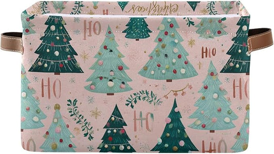 Aslsiy Storage Basket Snow Pink Christmas Tree Light (2) Nursery Bins Baby Canvas Box Clothes Shelf Basket Laundry Hampers 2 Pcs