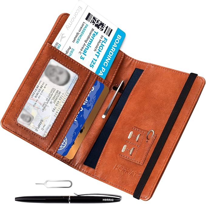 HerriaT Leather Passport Holder Cover Case RFID Blocking Travel Wallets Card Case for Women Men(Coffee)