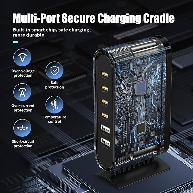 USB C Charger Block Fast Charging Station,6-in-1 Desktop Charger Adapter,USB Laptop Brick Hub for Apple Watch iPhone 17/16 15/14/13/Pro Max,iPad Air,MacBook,Samsung Galaxy S24+/S23 Ultra,Android