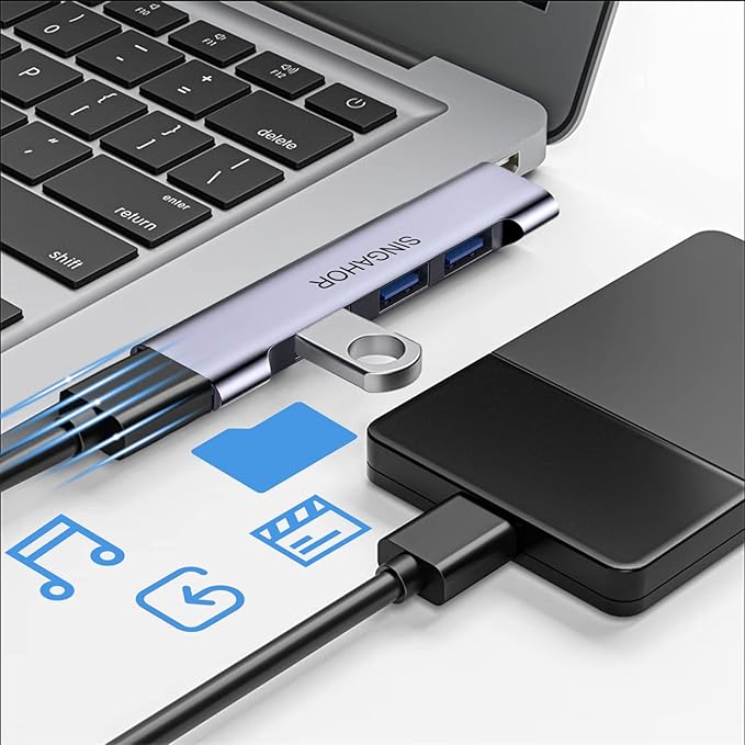 USB Hub for Laptop, USB 3.0 Hub 4-Port, 5Gbps USB Splitter for Laptop, Windows, MacBook, PC, Flash Drives, HDD, Printer, Keyboard, Mouse (Right-Side USB Hub)