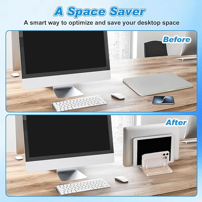Chunful Adjustable Vertical Laptop Stand for Desk, Acrylic 3 Slot Laptop Holder Desktop, Invisible Desktop Notebook Dock for Notebook Computer, All Gaming Laptops up to 17''