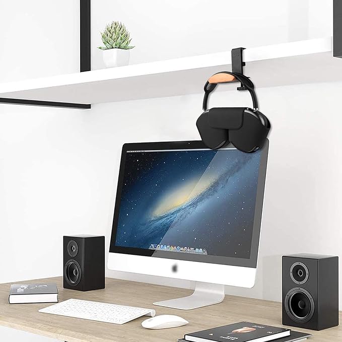 Linkidea Headphone Stand Hanger Compatible with Airpods Max, Bracket Wood Headphone Headset Hanger Holder, Clamp Rack Hook Under Desk Table Headphone Hanger Holder (Beech)