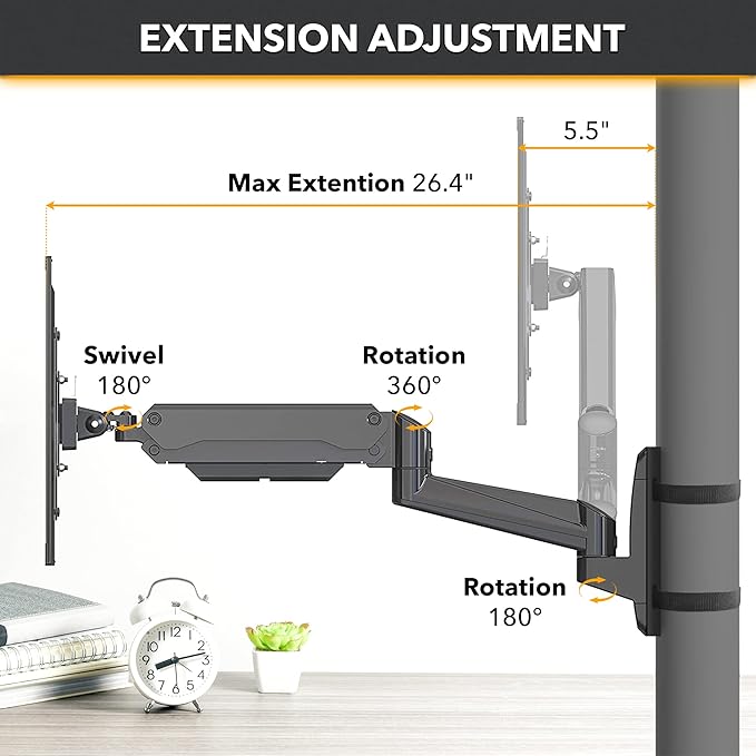 CondoMounts CLMMMAB2022 Full Motion Pillar Monitor Mount | WorkBench Monitor Mount | Pallet Rack | NO Drill | GAS Spring Arm with VESA Plate | Pillar Mount | Holds 18lbs | Up to 32-in. Monitor | Black