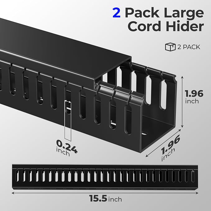 Yecaye 2 Pack Cable Management, 31in X-Large PVC Under Desk Cable Management, No-Drill Cord Hider Open Slot Wire Raceway for Computer/TVs/Networks, Cord Organizer Black
