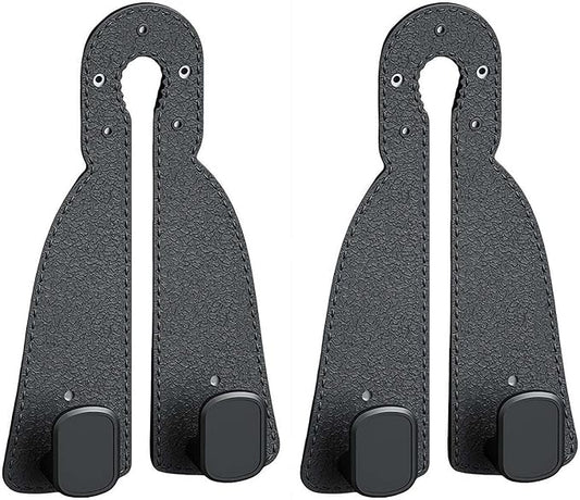 Car Purse Hook for Headrest, 2-in-1 Design with Phone Holder, Heavy Duty Metal Vehicle Storage Organizer, Universal Handbag Holder, Black Leather Seat Hangers for Grocery Bags, Clothes (Black)