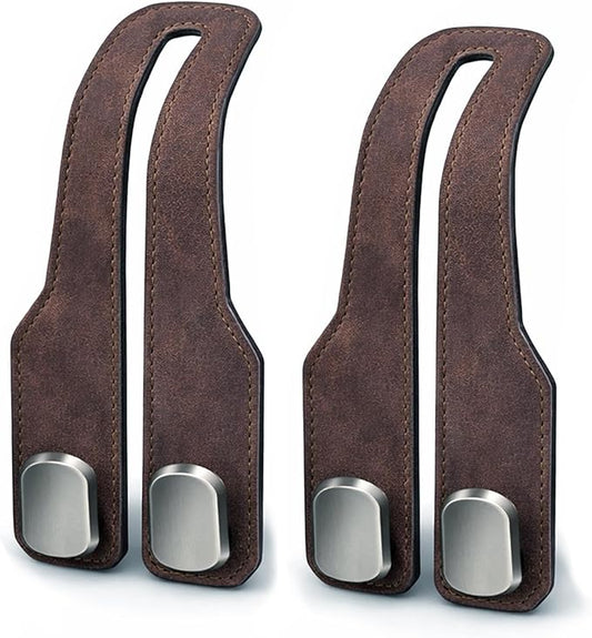 Car Headrest Hook 2 Pack, Premium Leather Car Purse Hooks, Heavy Duty Seat Back Organizer for Handbags, Groceries & Bags, No Scratch, Easy Install Car Accessories(2, Brown)