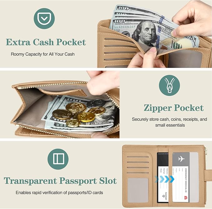 Passport Holder for Travel, Leather Passport Wallet with Airtag Slot, RFID Blocking Travel Wallet for Women Men, Passport Cover with Air Ticket Card Cash Coin Pocket, Travel Essentials Gift