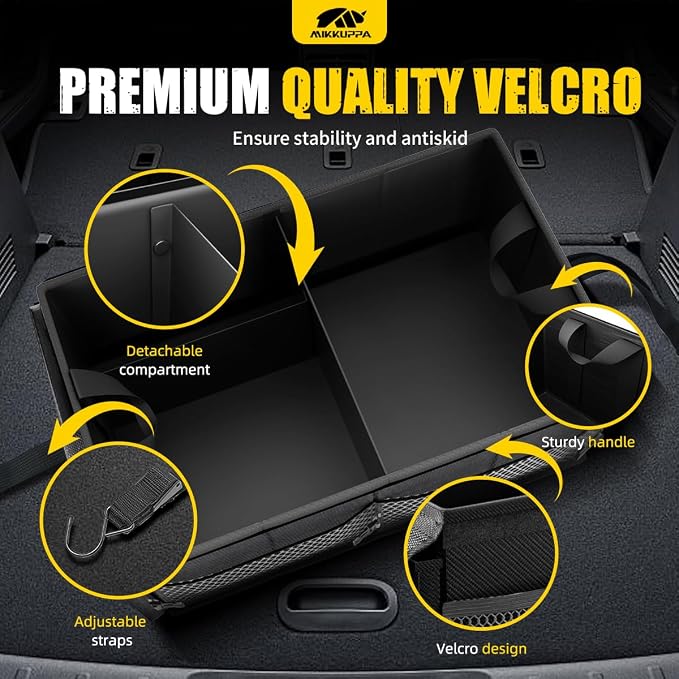 MIKKUPPA Car Trunk Organizer - 75L Collapsible Trunk Organizer with Lid, Sturdy Car Storage for SUV Auto Truck Van with Adjustable Straps and Non Slip Bottom (Black)