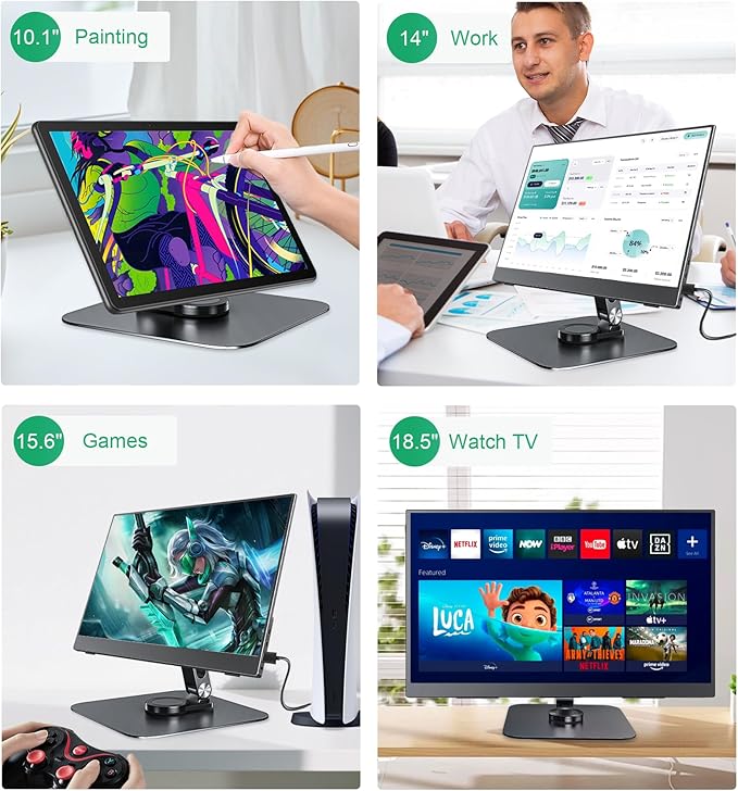 Portable Monitor Stand VESA 75x75mm Holes M4 Anti-loss Screws, Aluminum Alloy Base, Fits 7" to 18.5" Inch Small Monitors, Black Desk Mount (Not Fits100x100mm)