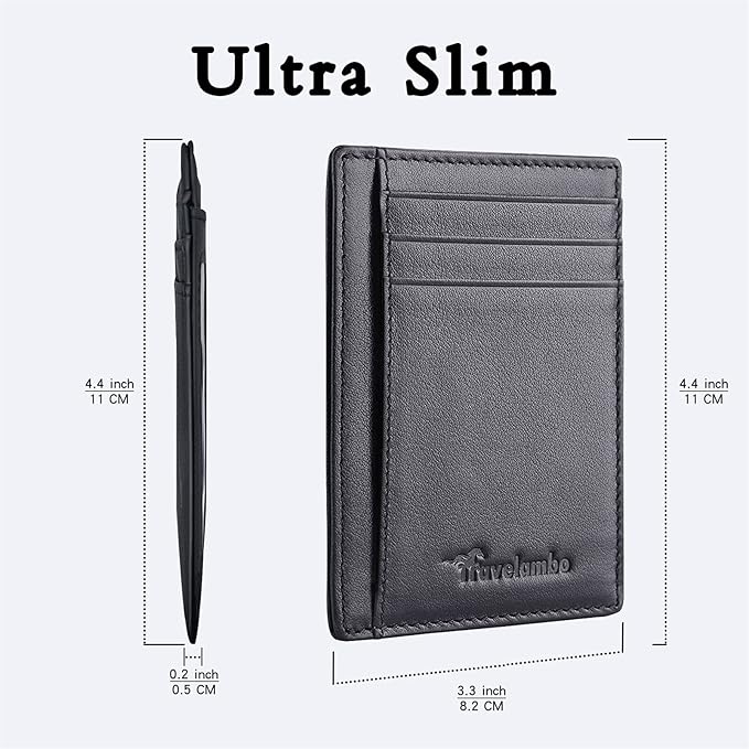 Travelambo Front Pocket Minimalist Leather Slim Wallet RFID Blocking Medium Size