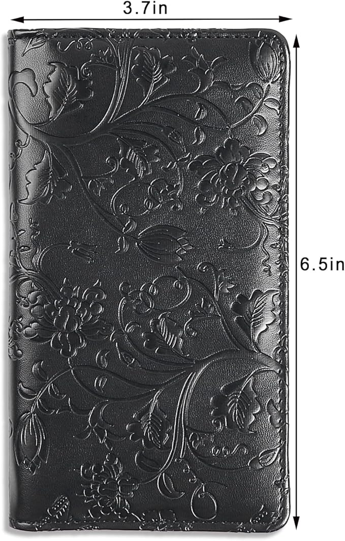 Sanlykate Leather Checkbook Cover for Men and Women, Check Book Case Card Holder with Free Divider, Standard Register Duplicate Checks with pen inserts, Black Flower