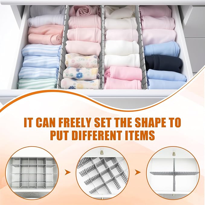 Blosssound 15 Pcs 5.12 Tall Drawer Divider Adjustable Drawer Organizer DIY Ultra Deep Storage Organizer Separator with Fixed Buckle for Underwear Socks Dormitory Office Kitchen Bedroom(Grey)