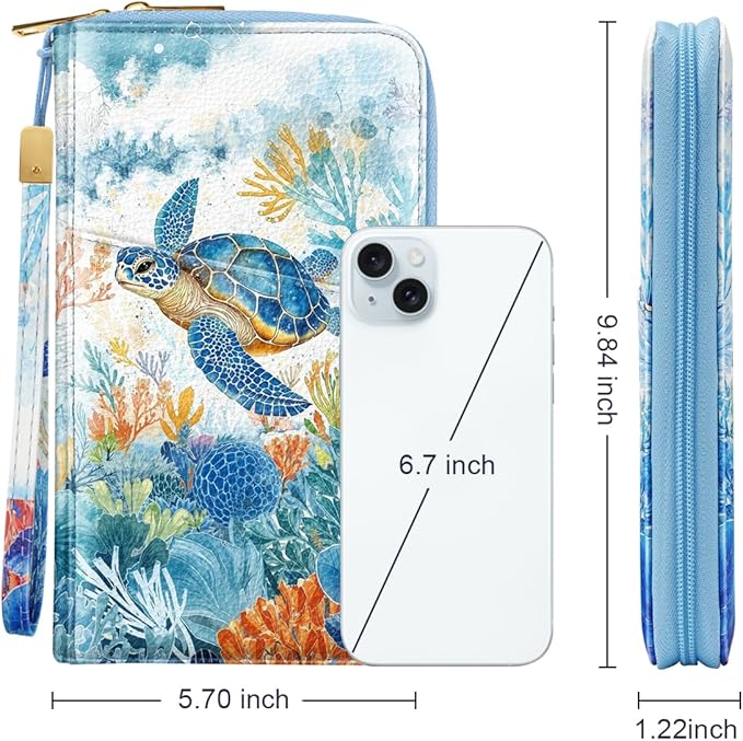 Family Passport Holder Wallet RFID Blocking Document Organizer PU Leather Mulit-purpose Travel Wallet Credit Cards Case for Women Men, Turtle