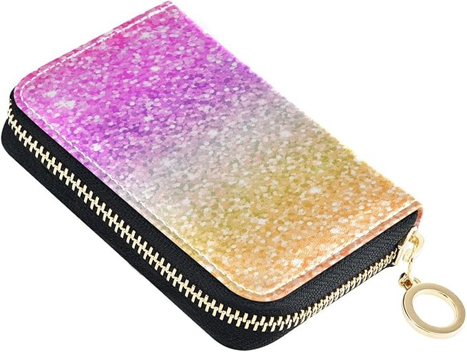 Glitter RFID Credit Card Holder Wallets Accordion for Women Leather Zipper Card Case Accordion Wallet for Ladies Girls