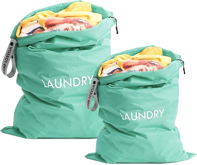 WiseBoy 2-Pack Travel Laundry Bags | Washable Wet Dry Bags for Gym | Odor-Resistant Dirty Clothes Organizer | Waterproof Swimsuit & Workout Gear Pouch with Heavy-Duty Zipper