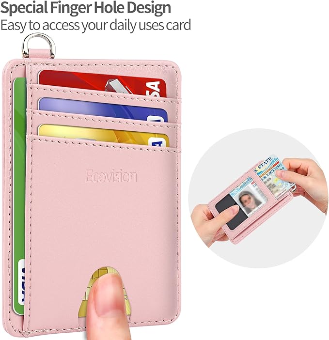 EcoVision Slim Minimalist Front Pocket Wallet, RFID Blocking Credit Card Holder Wallet with Detachable D-Shackle for Men Women