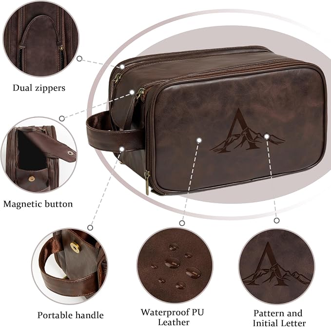 Janhavi Groomsmen Gifts, Men's Accessories Case, Waterproof Makeup Bag Traveling, Cruise Essentials Travel Bag, Men's Accessories Storage, Mens Travel Bag Toiletry, Travel Essentials (Dark Brown Y)