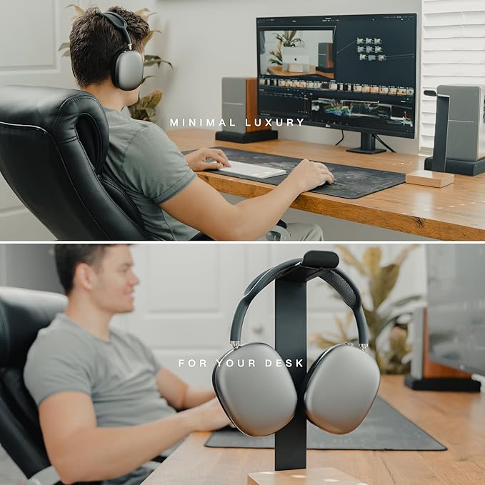 Universal Headphone Stand for Desk, Solid Wood Gaming Headset Stand, Heavy Duty Wooden Headphones Holder, Compatible with Airpods Max and More