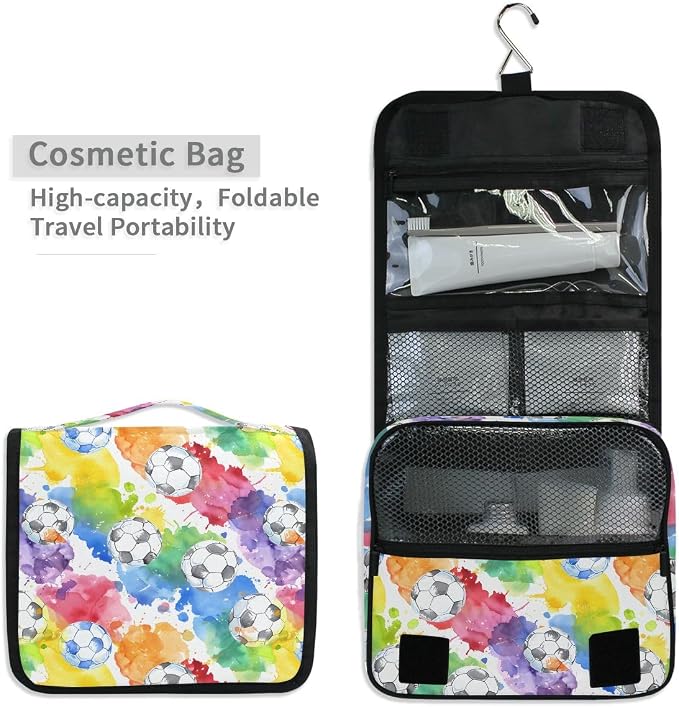 senya Hanging Travel Toiletry Bag Soccer Watercol Kit Makeup Case Cosmetics Organizer for Men Women