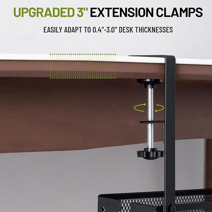 Mesh Desk Organizer and Clamp-on Swivel Pencil Drawer, Extra Sturdy C-Clamp Mount System and Easy to Install (Black)