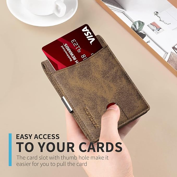 RUNBOX Slim Money Clip Wallets for Men RFID Blocking 11 Card Holder Minimalist Small Leather Bifold Men's Front Pocket Wallet Gift Box
