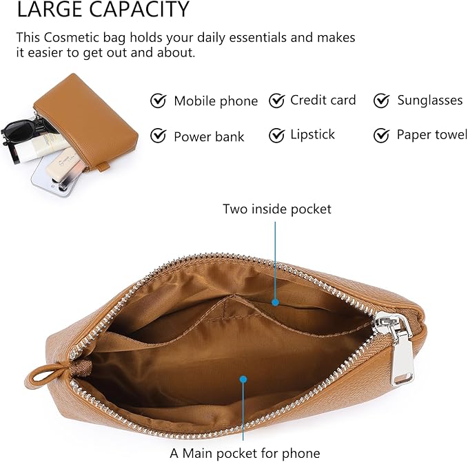 PU Leather Makeup Simple and Convenient Handbag Small Exquisite Storage Bag (PU/Ochre)