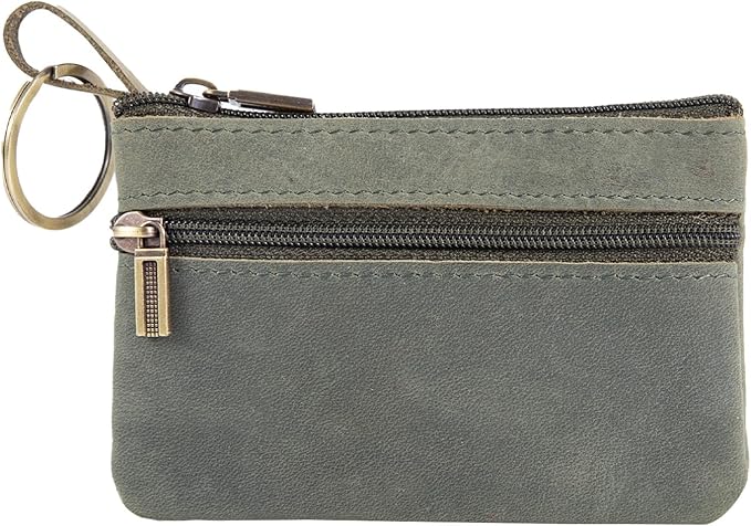 Coin Purse for Men,Coin Pouch with Zipper for Men Women,Genuine Leather Mini Coin Pocket Pouch Change Holder Mens Tray Purses Coin Purse Cash Change Wallet Key Holder Money Pouch