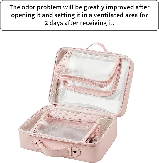 GRANNY SAYS TSA Approved Toiletry Bag, Clear Makeup Bag, Travel Toiletry Bag for Women, Leather Travel Cosmetic Bag, Portable PVC Waterproof Bag, Large Makeup Organizer, Pink