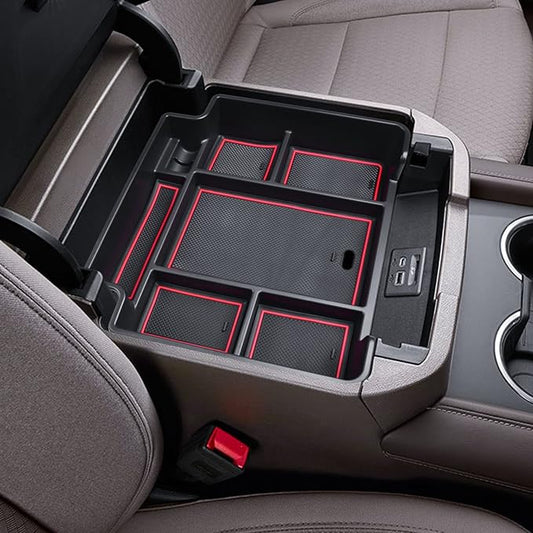 EDBETOS Center Console Organizer Tray for 2021-2026 Chevy Tahoe/Suburban and 21-2024 GMC Yukon Accessories, Fit Standard Console with Charging Socket Only, NOT for Power Sliding Console, Red