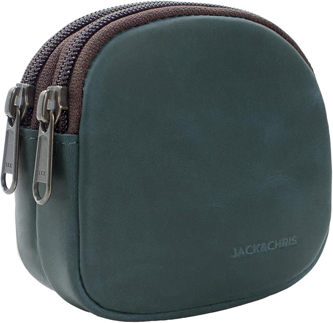 Jack&Chris Coin Purse for Men, Genuine Leather Mini Coin Wallet Zipper Pocket with Back Belt Loop, Coin Bag for Men, Blue