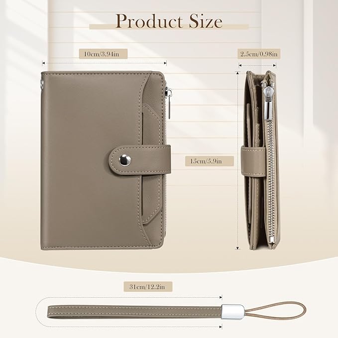 Dadanism RFID Passport Holder for Travel, Pu Leather Passport Wallet Cover with Card Holders, SIM Slots, Zippered Coin Pocket and Cash Slot, Slim Compact Travel Wallet for Women, Khaki Brown