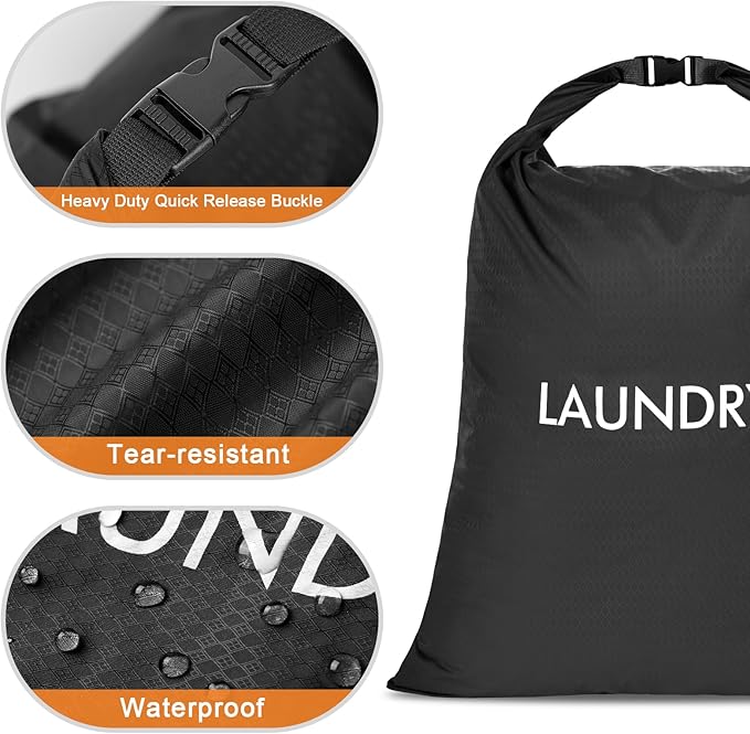 2 Pack Waterproof Travel Laundry Bag Set, Roll-Top Wet Dry Bag for Odor Control & Separating Dirty Clothes, Packable Space Saver Organizer for Gym, Swimming & Cruise Suitcases