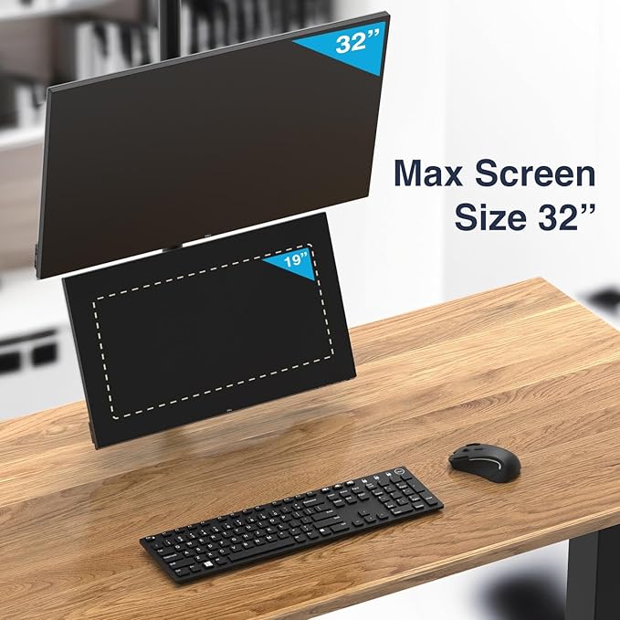 Desky Eco Stacked Arm ??Flexible Stand for 17??2'' Screens ??Space-Saving Desk Mount for 2 Displays ??VESA-Compatible Ergonomic Setup - Black
