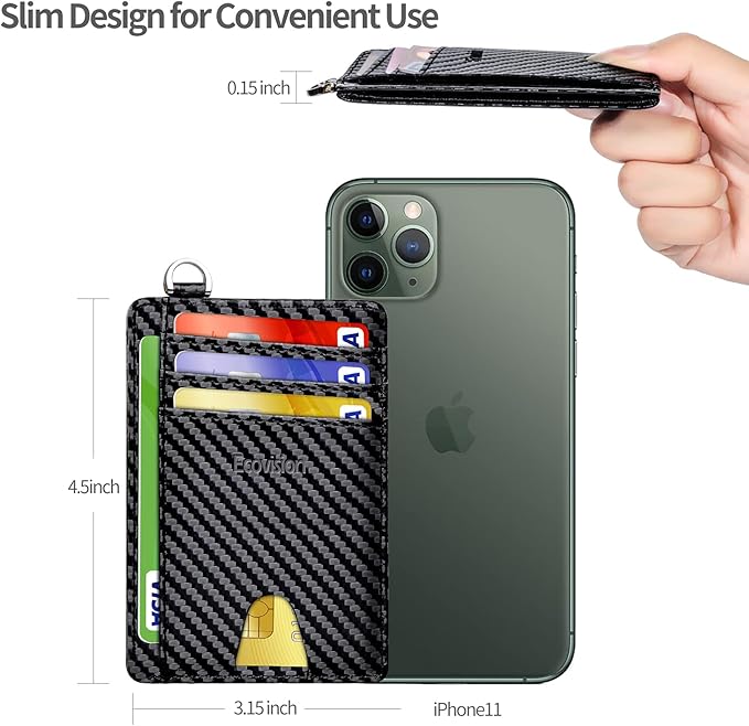 EcoVision Slim Minimalist Front Pocket Wallet, RFID Blocking Credit Card Holder Wallet with Detachable D-Shackle for Men Women