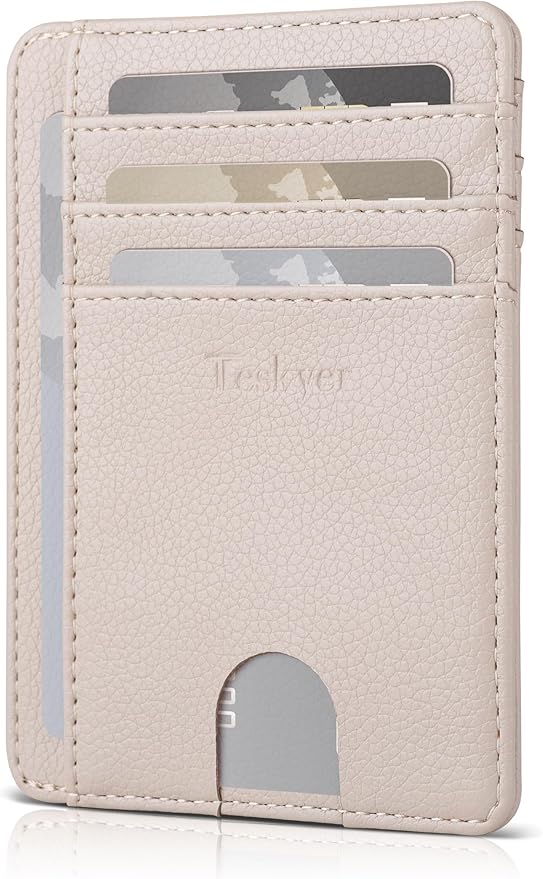 Teskyer Slim Wallet for Men, Minimalist Front Pocket RFID Blocking Leather Wallet Credit Card Holder for Men & Women
