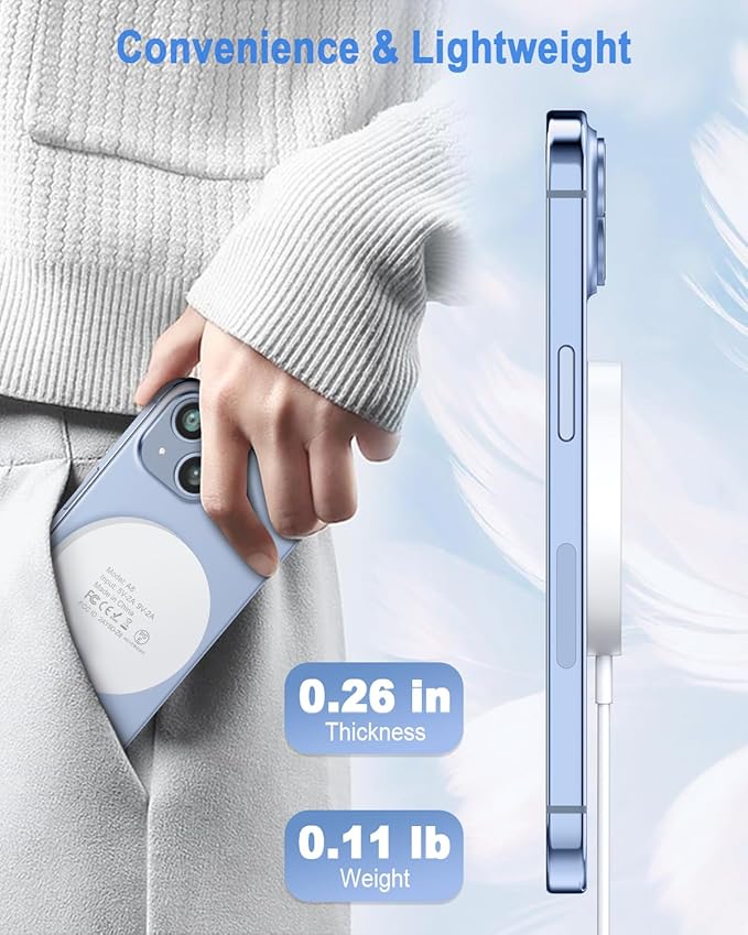 Magnetic Wireless Charger Mag Safe Charging Pad Compatible with iPhone 17/17 Pro Max/iPhone Air/16/15/15 Plus/14/13/12 Series, 2025 Upgraded Fast Mag-Safe LED Charger with 20W Type-C Adapter (White)