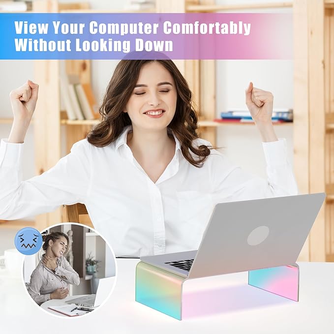 NiHome Iridescent Acrylic Computer Monitor Stand, Acrylic Laptop/PC/Desktop Stand Riser for Desk, Durable, Ergonomic Design, Space Saving for Home and Office