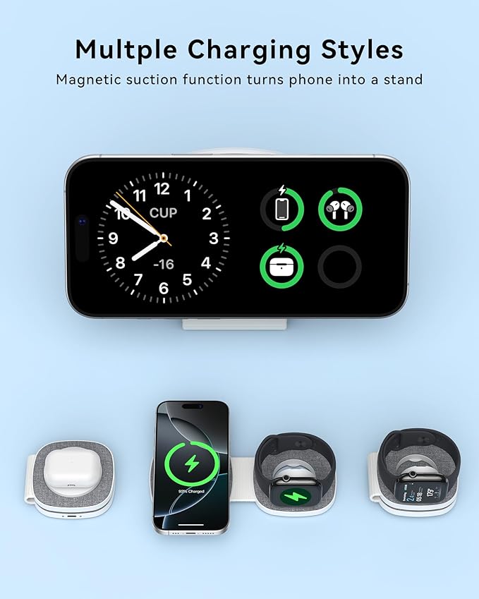 Charging Station for Apple Multiple Devicesï¼? in 1 Foldable Wireless Charger for Magnetic Wireless Charger Station Travel Charging Pad for Apple iPhone 17 16 15 14 13 12 Series& Apple Watch& Airpods
