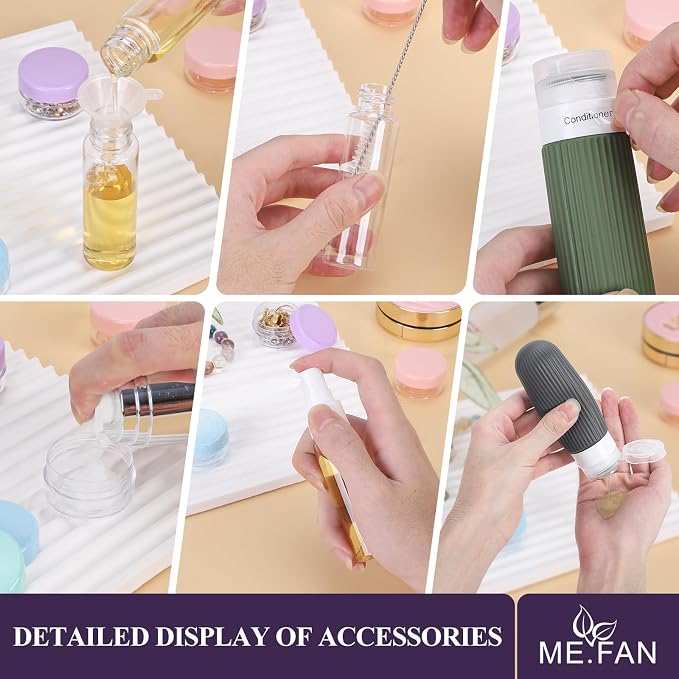 ME.FAN Travel Bottles for Toiletries,18 Pack Silicone Portable Size Bottle, TSA Approved Refillable Cosmetic Container Kits for Conditioner, Shampoo, Lotion,Face Cream - Purple