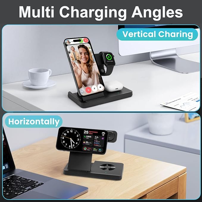 Magnetic 3 in 1 Wireless Charging Station for Magsafe iPhone 12-17 Series, Charging Station for Multiple Devices, Mag-Safe Wireless Charger Stand for Apple Watch Series/Ultra/SE & AirPods 4/3/2/Pro