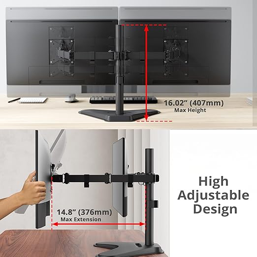 SIIG Articulated Freestanding Dual Monitor Desk Stand - 13"-32" - Max Load 19.8 lbs - 75x75mm/100x100mm(CE-MT1U12-S1)