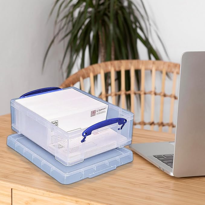 Really Useful Box Stackable 8.1 Liter Plastic Storage Container Bin with Snap Lid & Built-In Clip Lock Handles for Home & Office Organization (5 Pack)