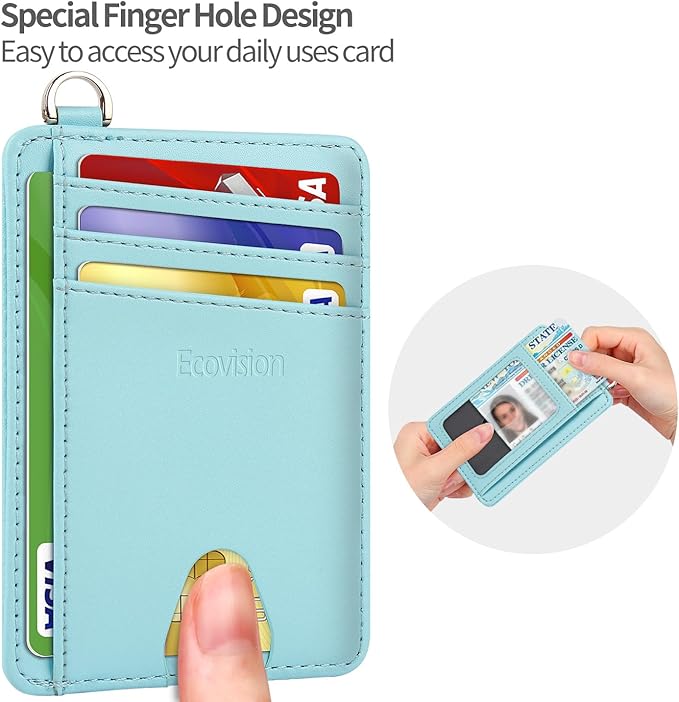 EcoVision Slim Minimalist Front Pocket Wallet, RFID Blocking Credit Card Holder Wallet with Detachable D-Shackle for Men Women