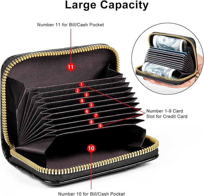 EcoVision Credit Card Holder RFID Card Case Wallet, Small Accordion Zipper Card Case Holder, Card Organizer Case for Women Men
