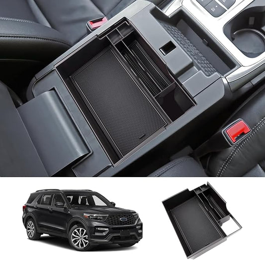 LUWU Ford Explorer Center Console Organizer 2020-2025 - Armrest Insert Tray (Black)